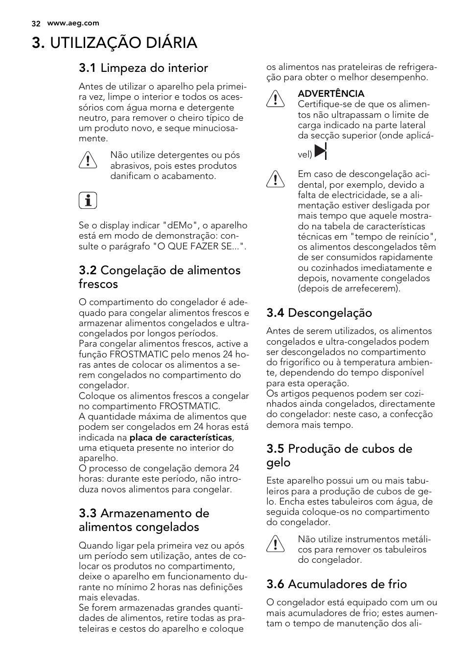 Utilização diária | AEG SCT71800S1 User Manual | Page 32 / 76