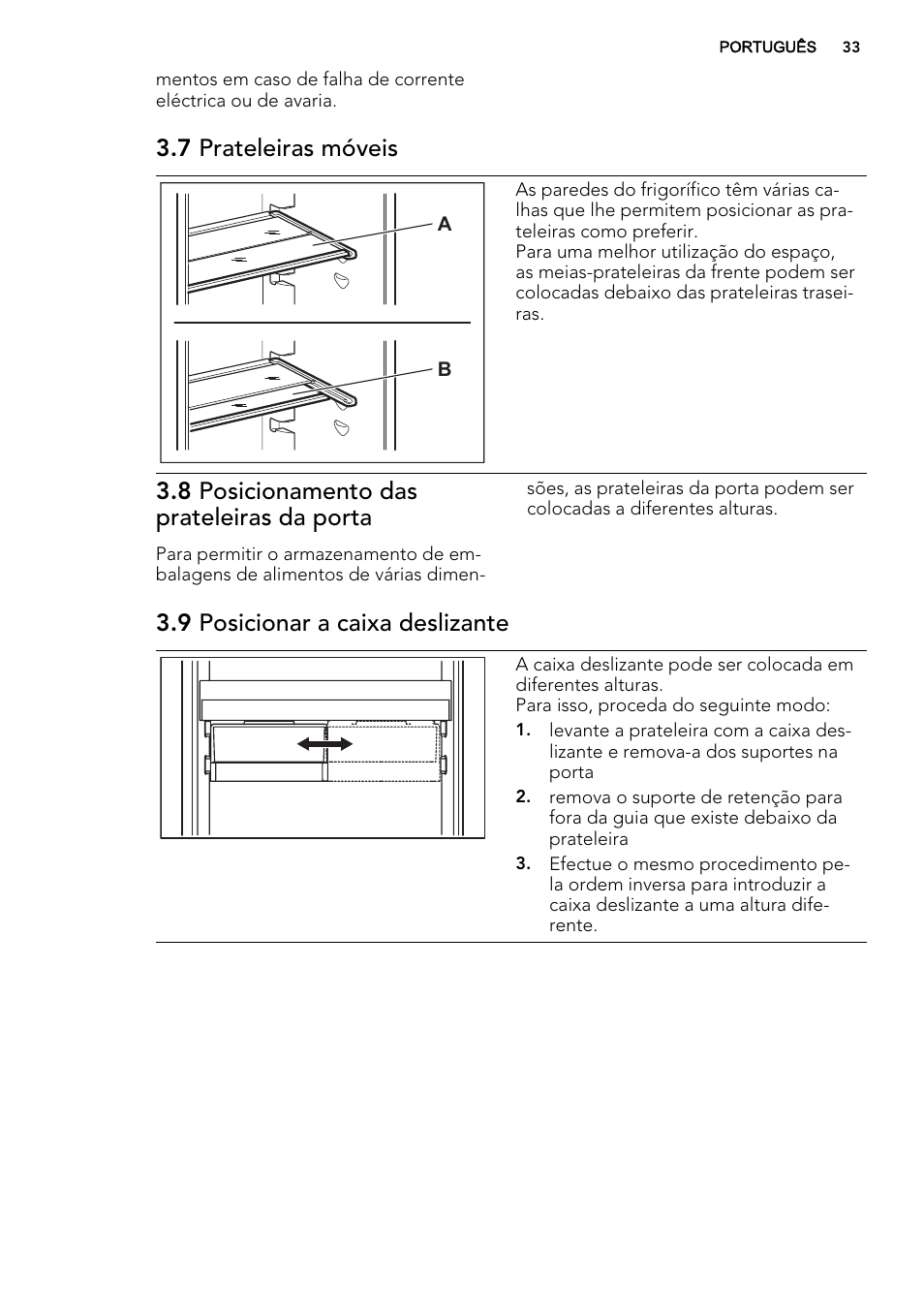 7 prateleiras móveis, 8 posicionamento das prateleiras da porta, 9 posicionar a caixa deslizante | AEG SCT71800S1 User Manual | Page 33 / 76