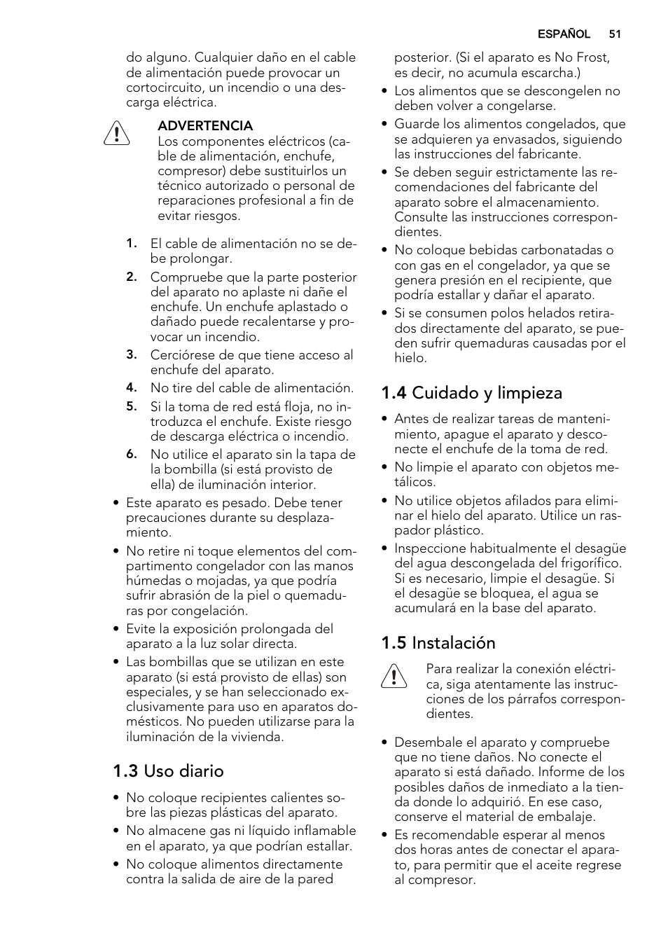 3 uso diario, 4 cuidado y limpieza, 5 instalación | AEG SCT71800S1 User Manual | Page 51 / 76