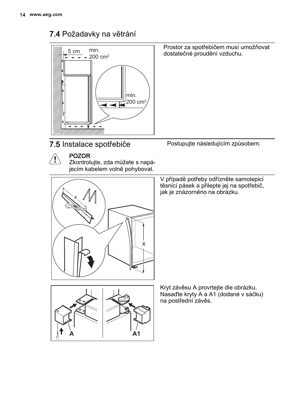 4 požadavky na větrání, 5 instalace spotřebiče | AEG SCS81800F0 User Manual | Page 14 / 84