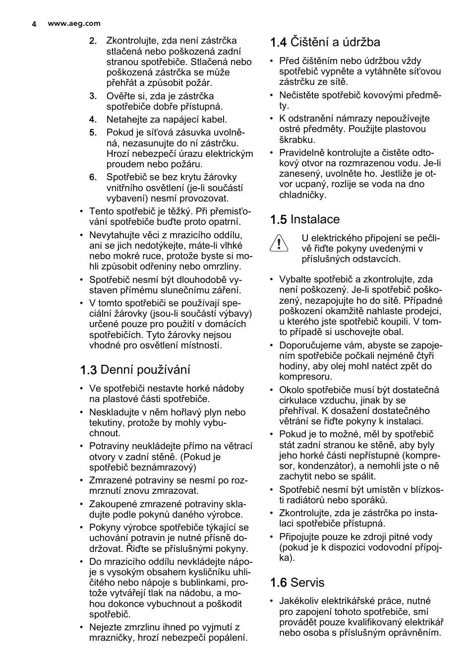 3 denní používání, 4 čištění a údržba, 5 instalace | 6 servis | AEG SCS81800F0 User Manual | Page 4 / 84