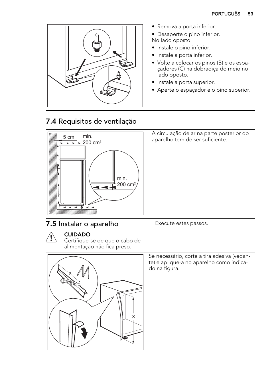 4 requisitos de ventilação, 5 instalar o aparelho | AEG SCS81800F0 User Manual | Page 53 / 84