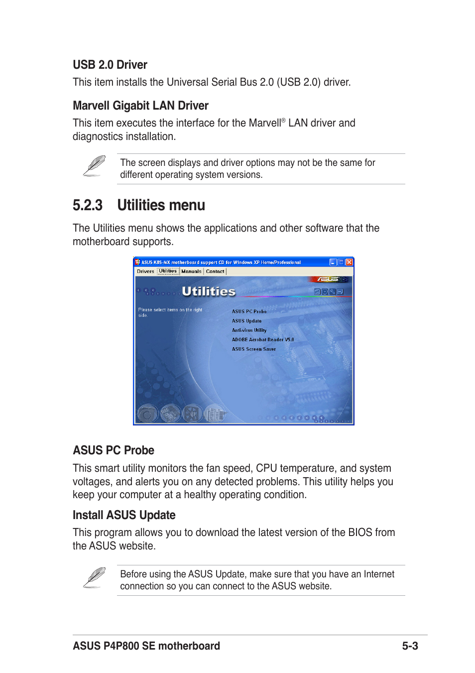 3 utilities menu | Asus P4P800 SE User Manual | Page 105 / 125