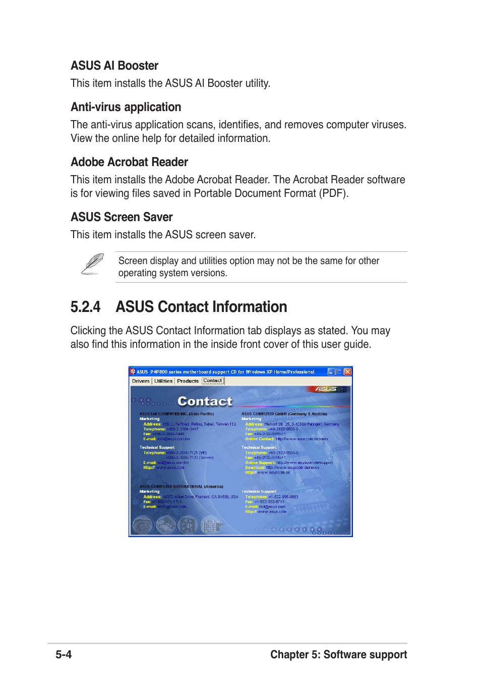 4 asus contact information | Asus P4P800 SE User Manual | Page 106 / 125