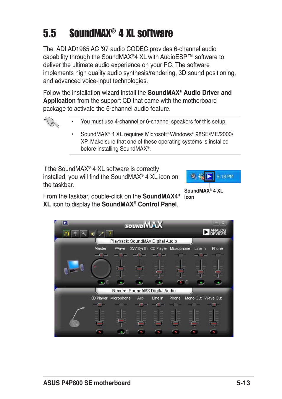 5 soundmax, 4 xl software | Asus P4P800 SE User Manual | Page 115 / 125