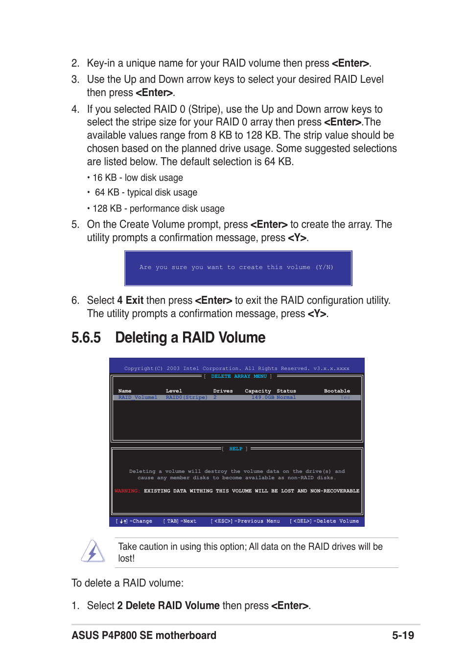 5 deleting a raid volume | Asus P4P800 SE User Manual | Page 121 / 125