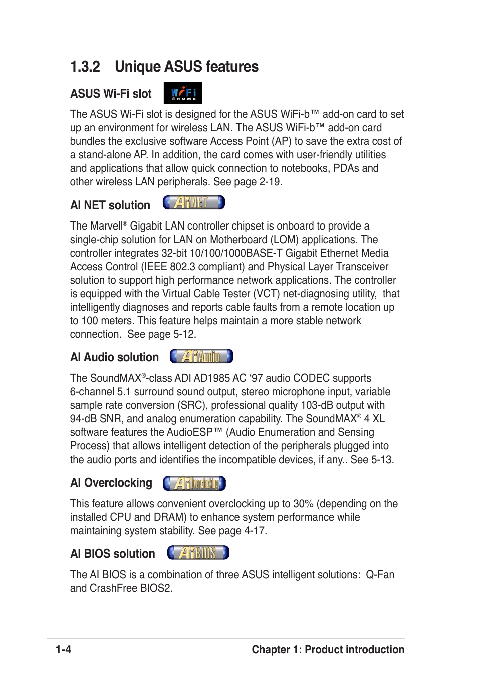 2 unique asus features | Asus P4P800 SE User Manual | Page 18 / 125