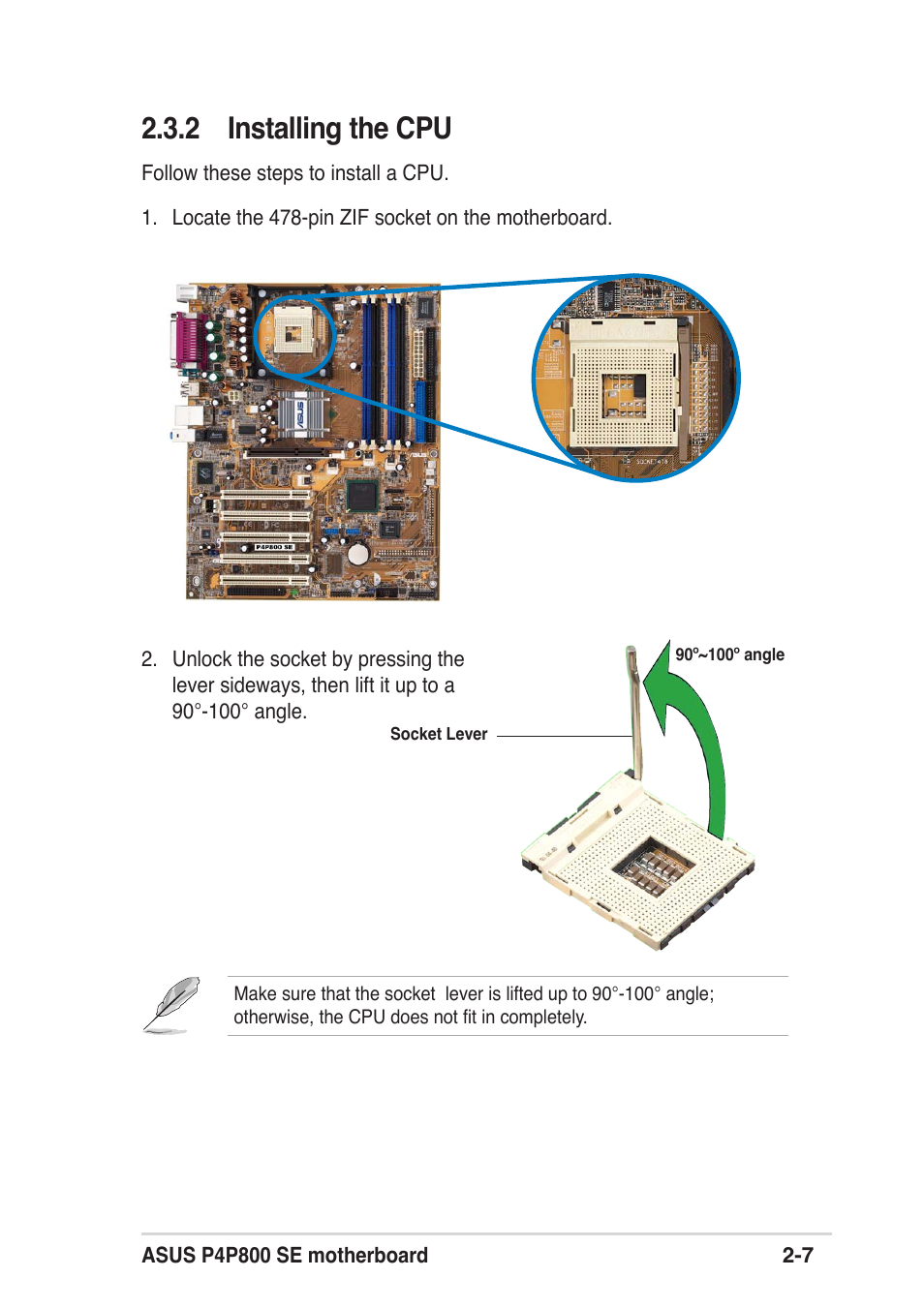 2 installing the cpu | Asus P4P800 SE User Manual | Page 29 / 125