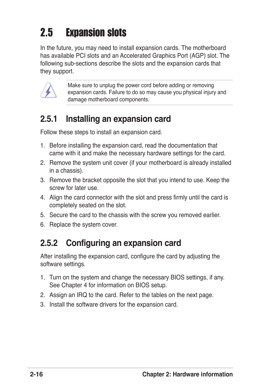 5 expansion slots, 1 installing an expansion card, 2 configuring an expansion card | Asus P4P800 SE User Manual | Page 38 / 125