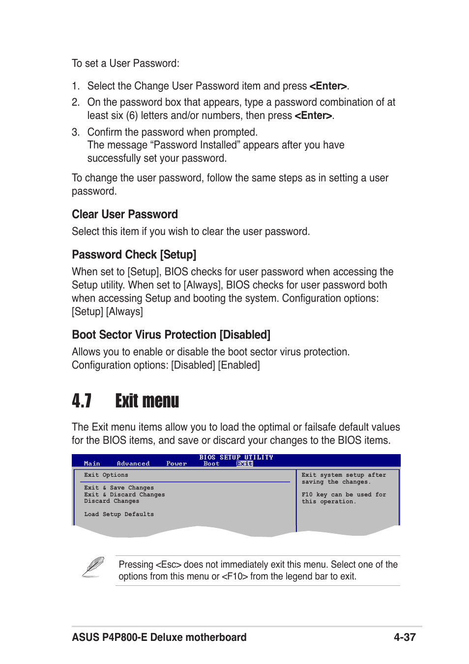 7 exit menu | Asus P4P800 SE User Manual | Page 99 / 125