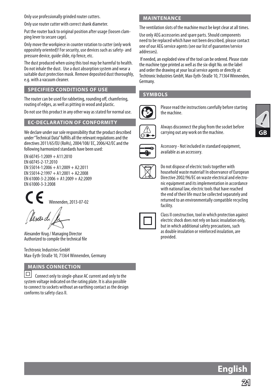 English | AEG MF 1400 KE User Manual | Page 23 / 76