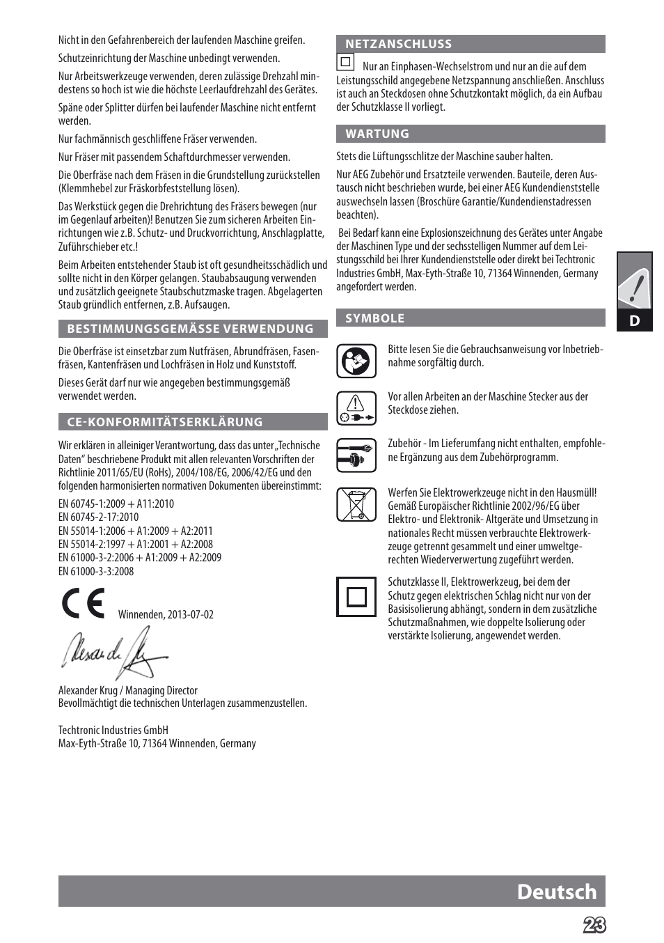 Deutsch | AEG MF 1400 KE User Manual | Page 25 / 76