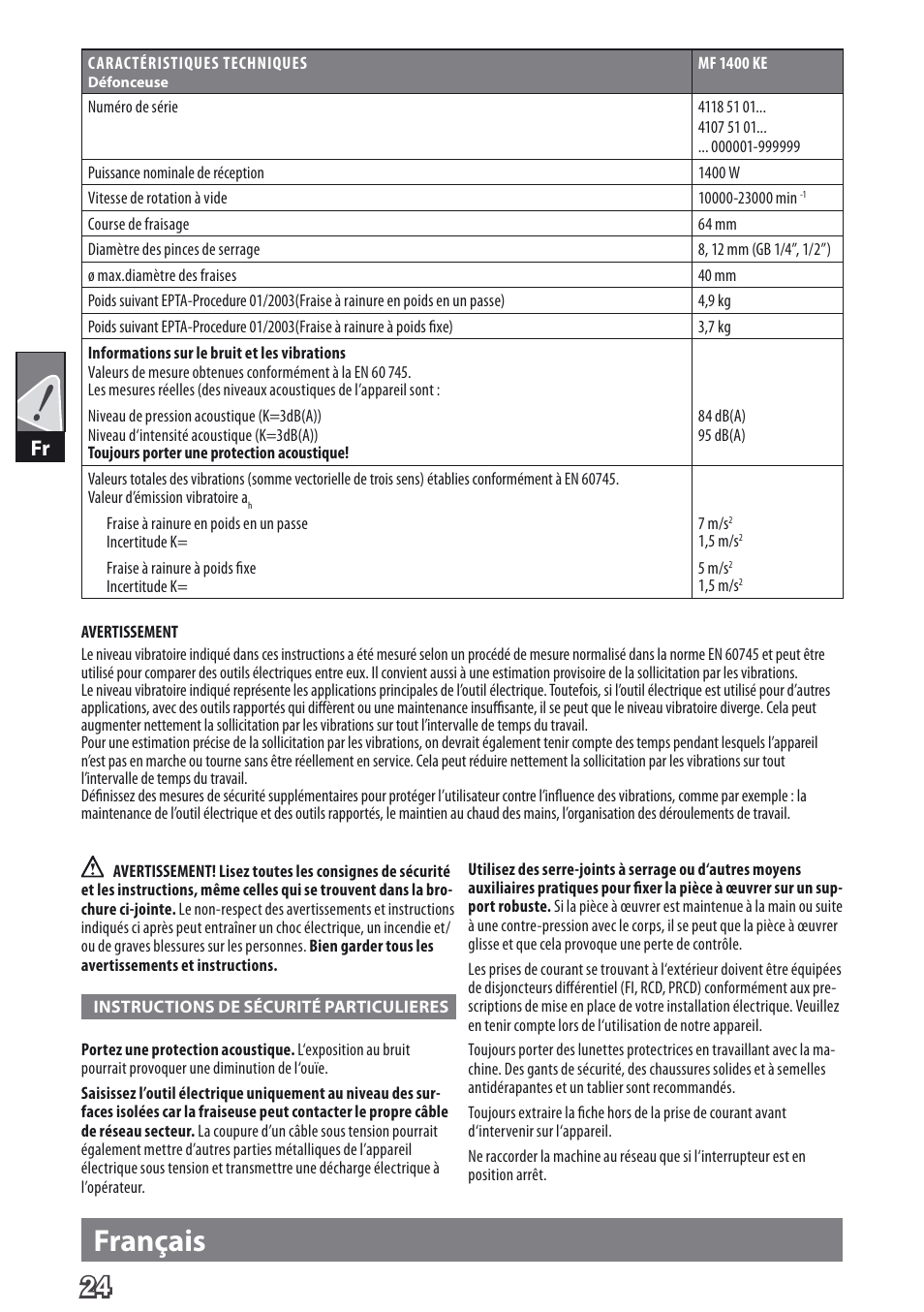 Français | AEG MF 1400 KE User Manual | Page 26 / 76