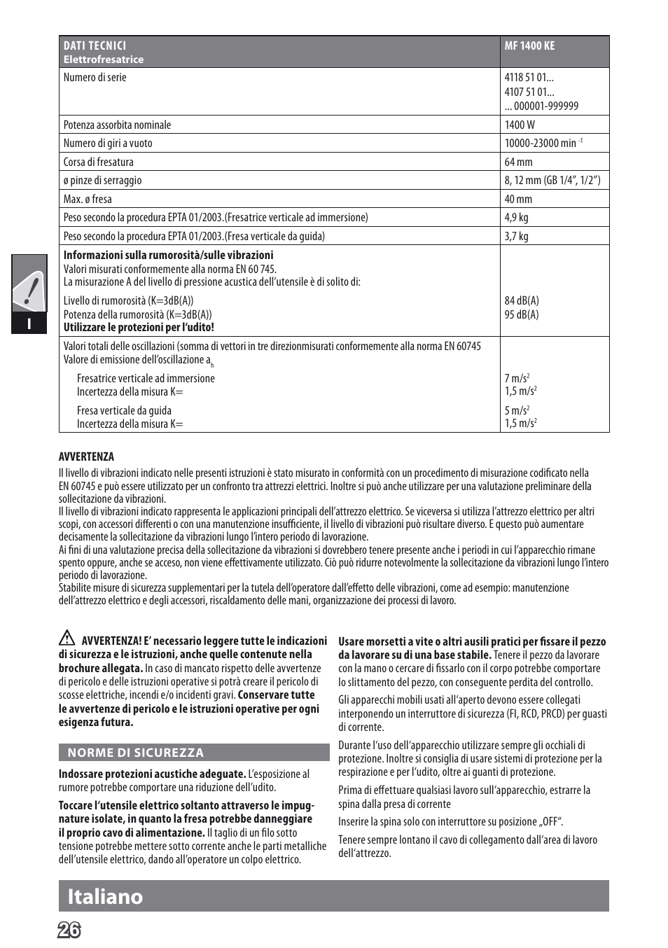 Italiano | AEG MF 1400 KE User Manual | Page 28 / 76