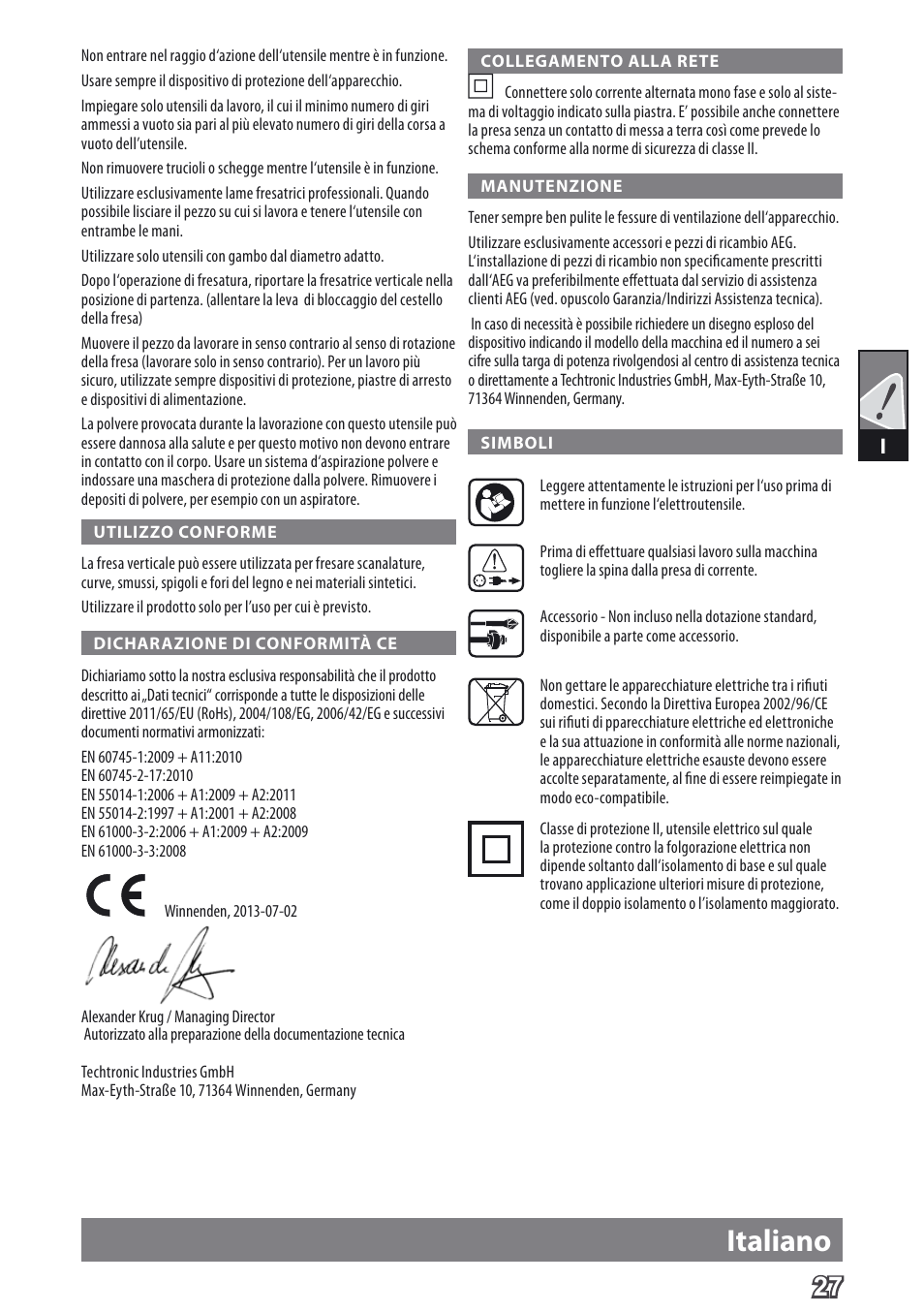 Italiano | AEG MF 1400 KE User Manual | Page 29 / 76
