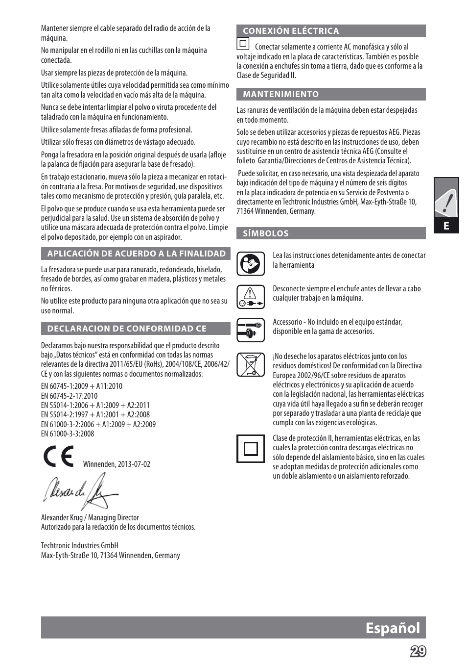 Español | AEG MF 1400 KE User Manual | Page 31 / 76