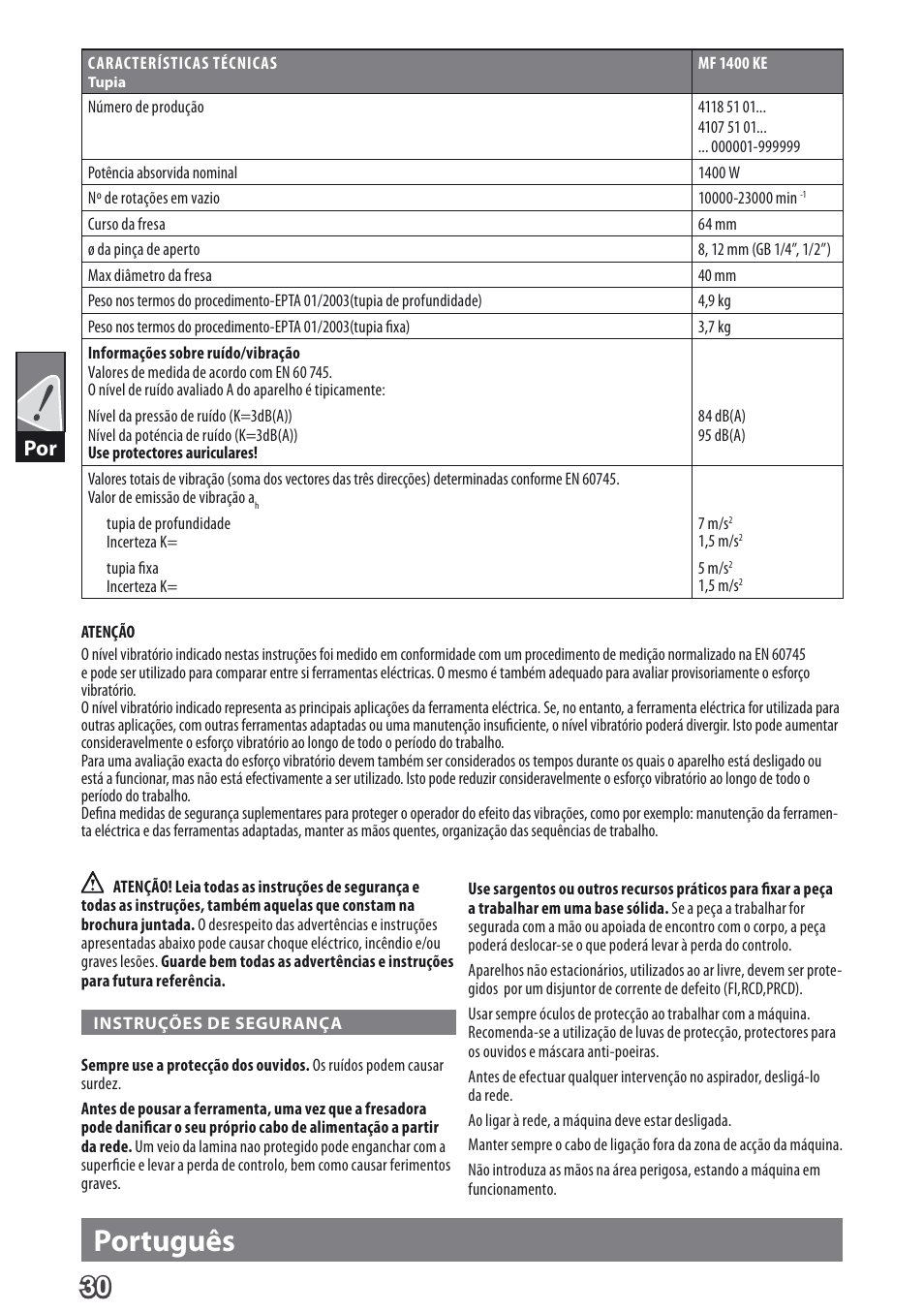 Português | AEG MF 1400 KE User Manual | Page 32 / 76
