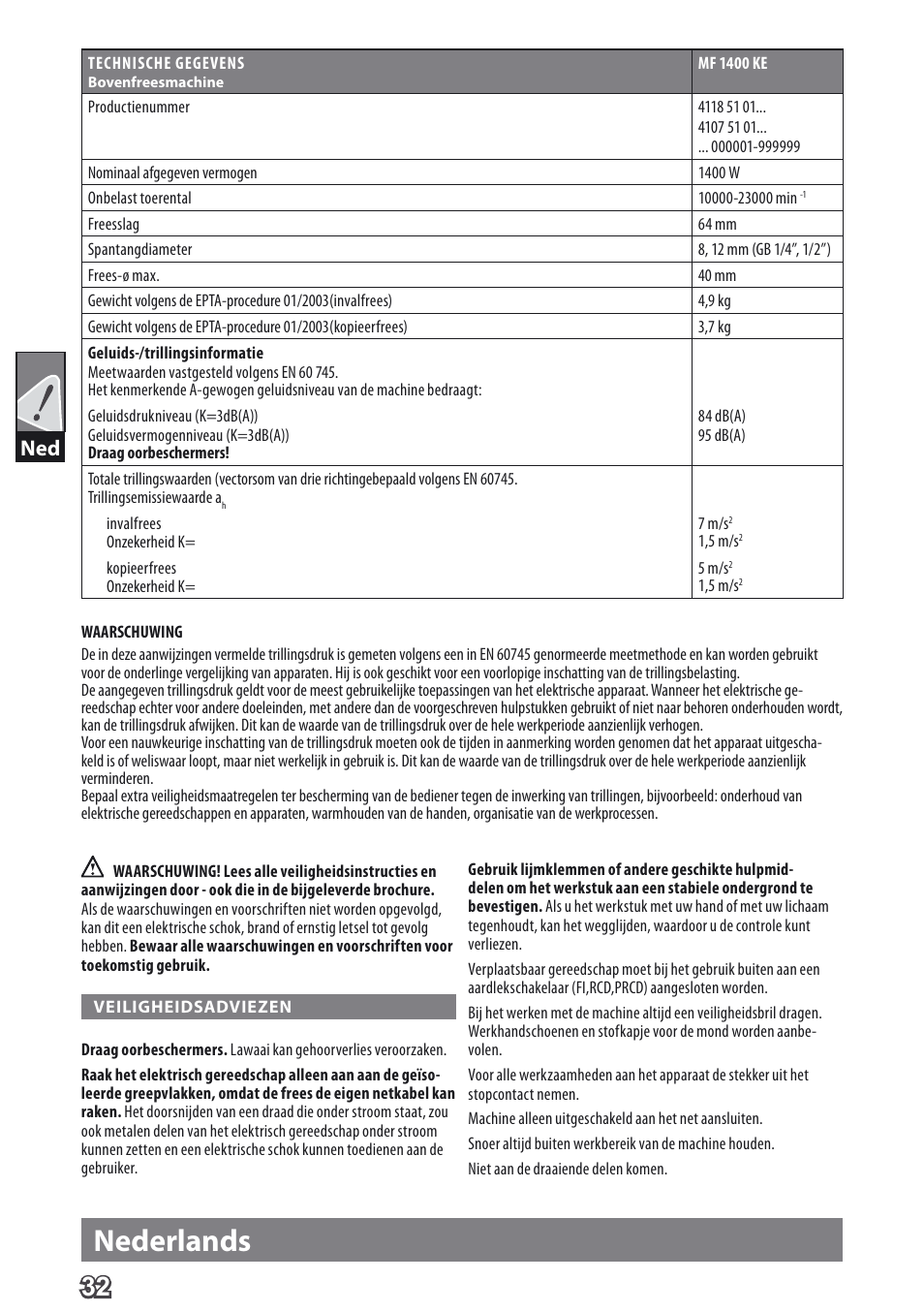 Nederlands | AEG MF 1400 KE User Manual | Page 34 / 76