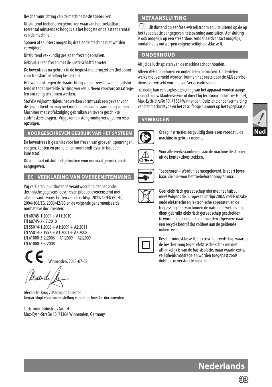 Nederlands | AEG MF 1400 KE User Manual | Page 35 / 76