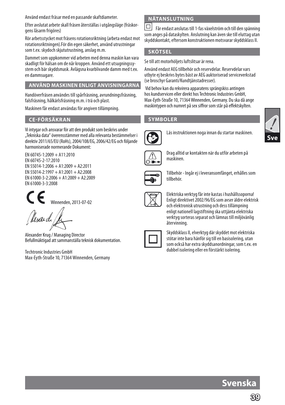 Svenska | AEG MF 1400 KE User Manual | Page 41 / 76