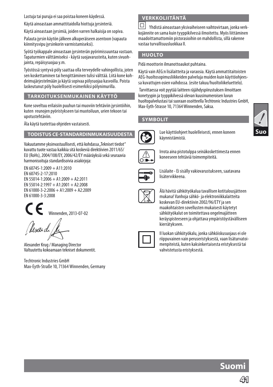 Suomi | AEG MF 1400 KE User Manual | Page 43 / 76