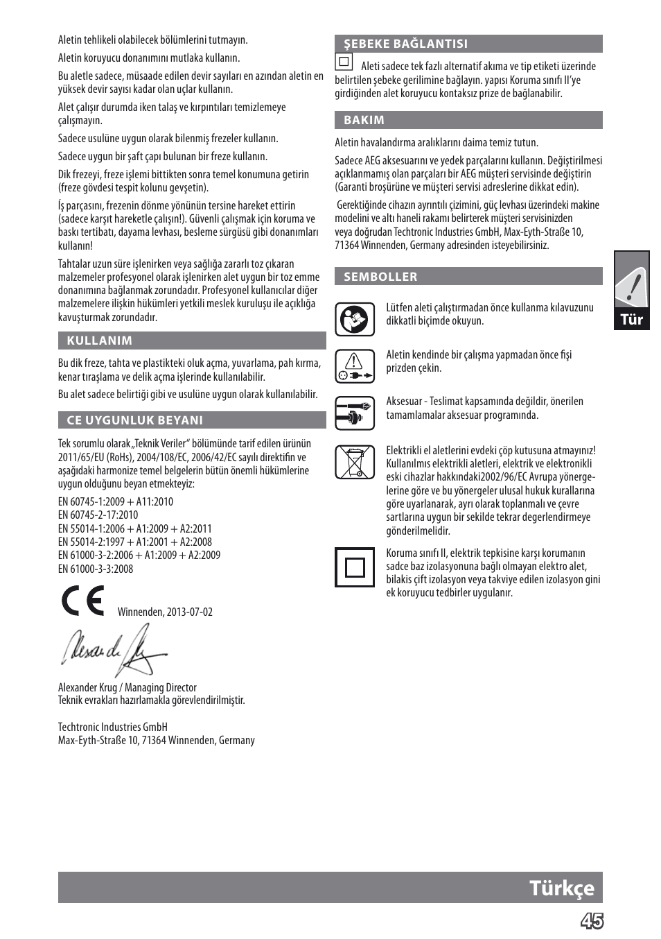 Türkçe | AEG MF 1400 KE User Manual | Page 47 / 76