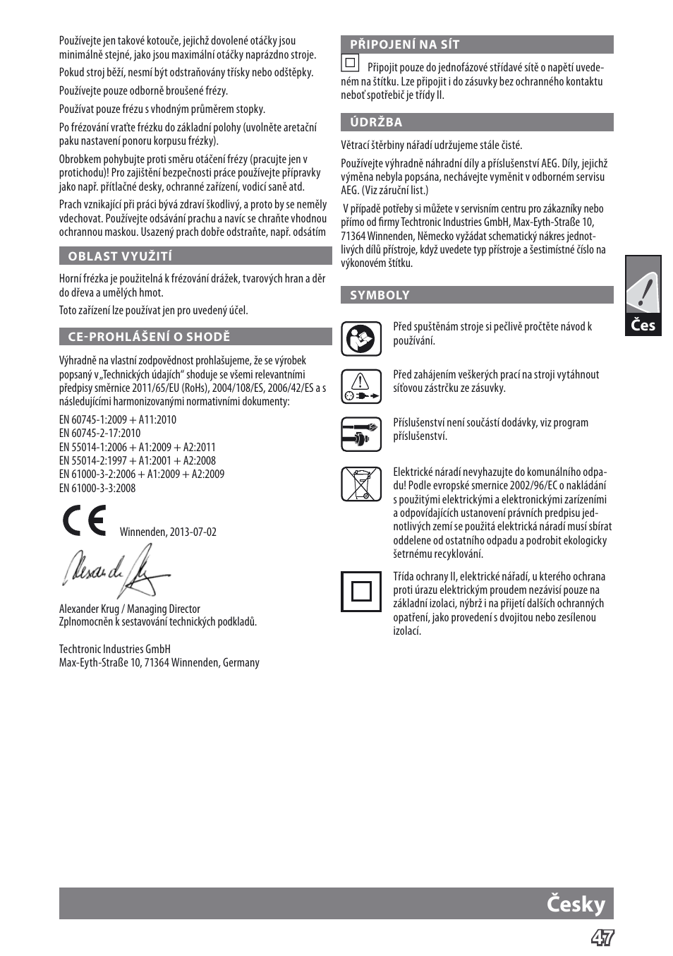 Česky | AEG MF 1400 KE User Manual | Page 49 / 76