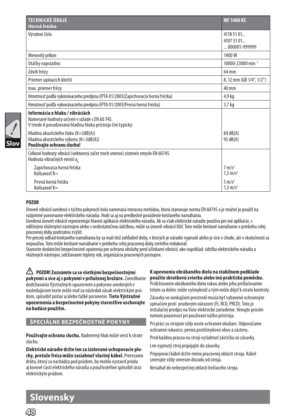 Slovensky, Slov | AEG MF 1400 KE User Manual | Page 50 / 76