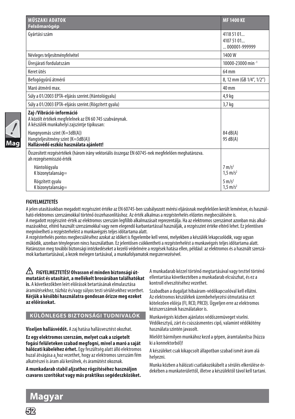 Magyar | AEG MF 1400 KE User Manual | Page 54 / 76