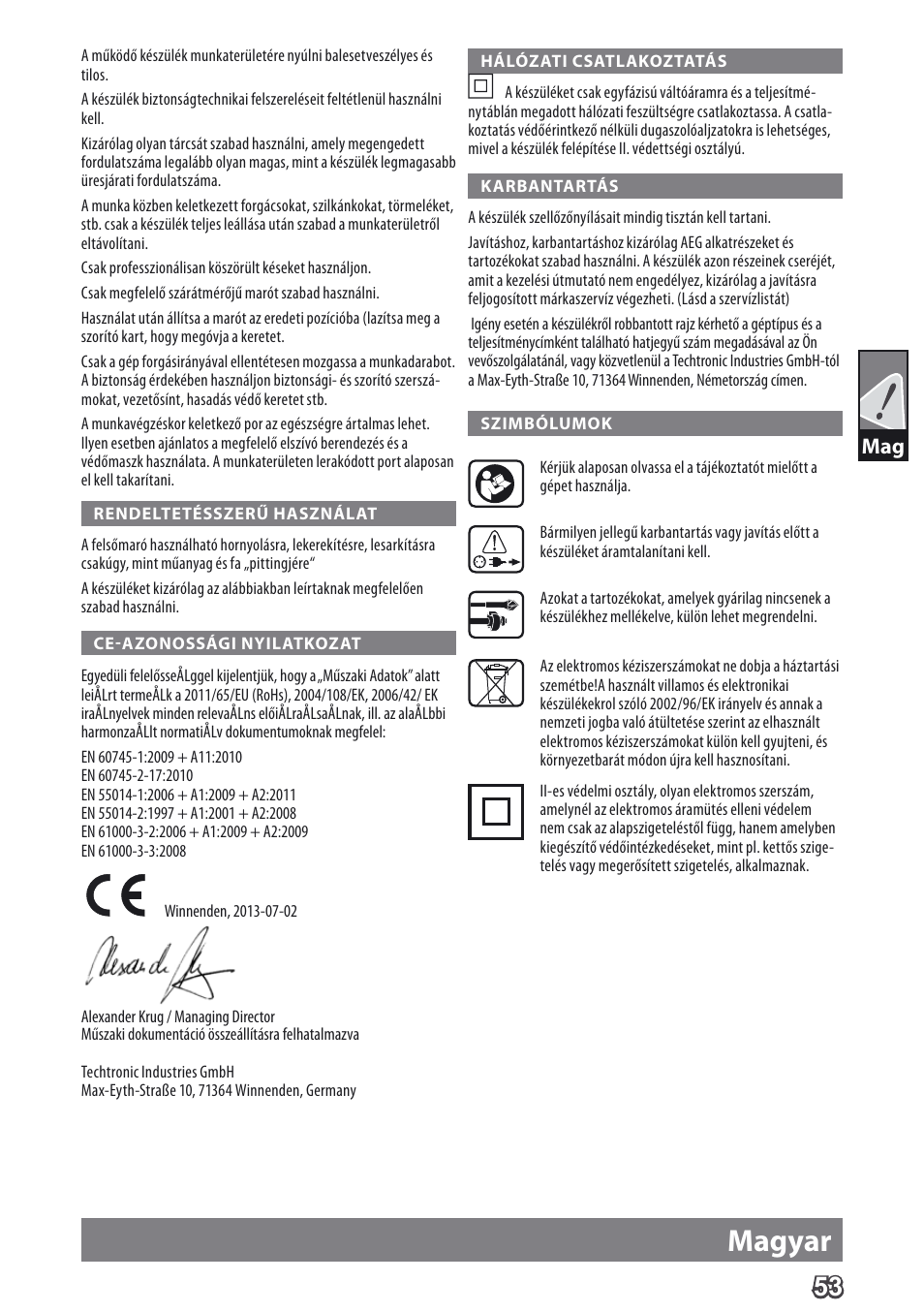 Magyar | AEG MF 1400 KE User Manual | Page 55 / 76