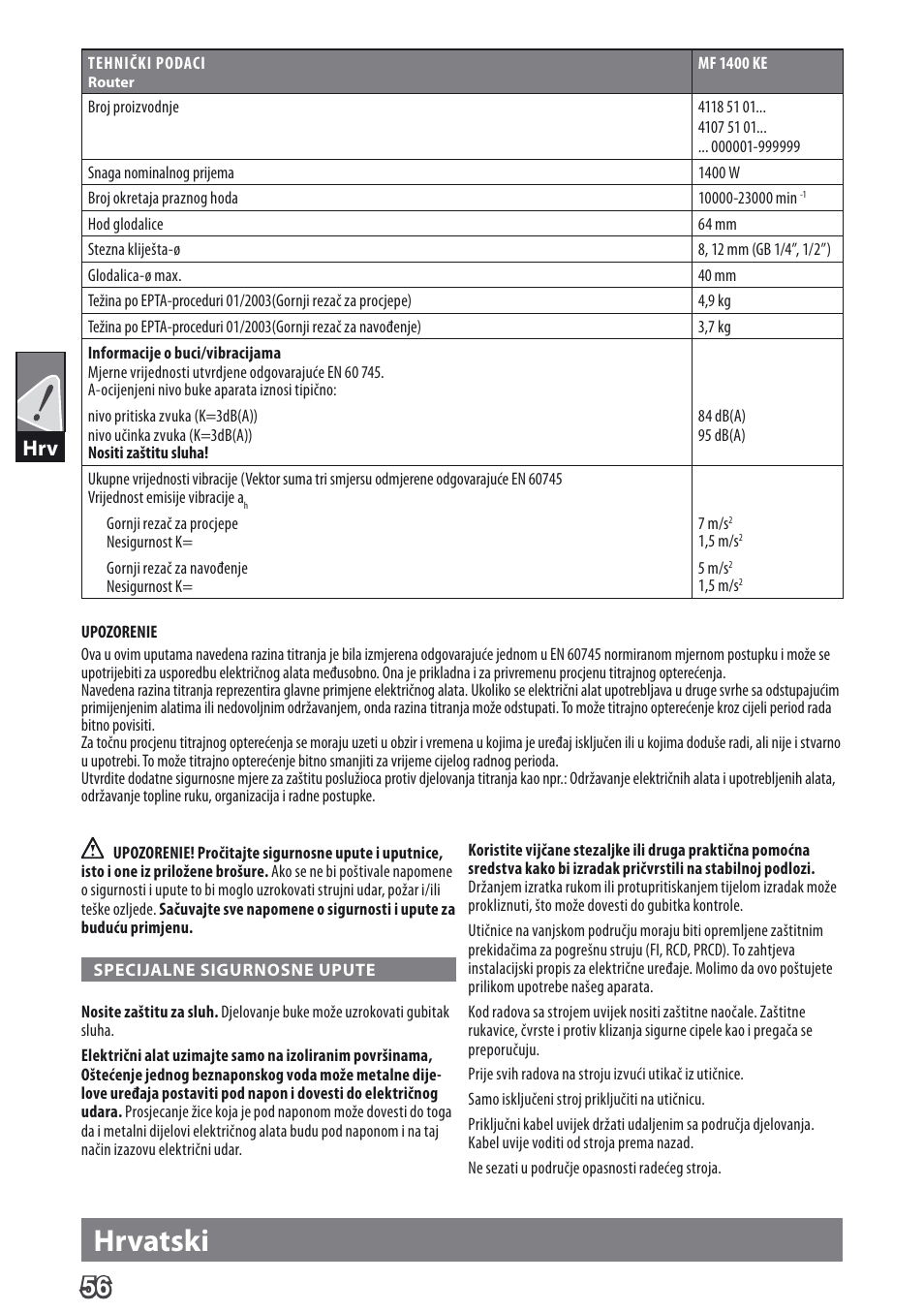 Hrvatski | AEG MF 1400 KE User Manual | Page 58 / 76