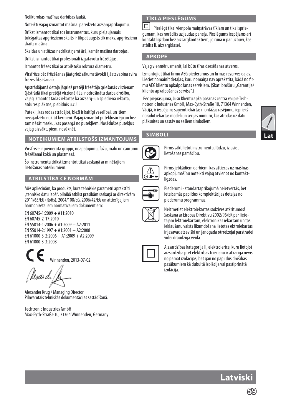 Latviski | AEG MF 1400 KE User Manual | Page 61 / 76