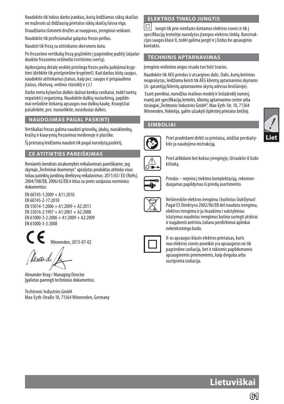 Lietuviškai | AEG MF 1400 KE User Manual | Page 63 / 76