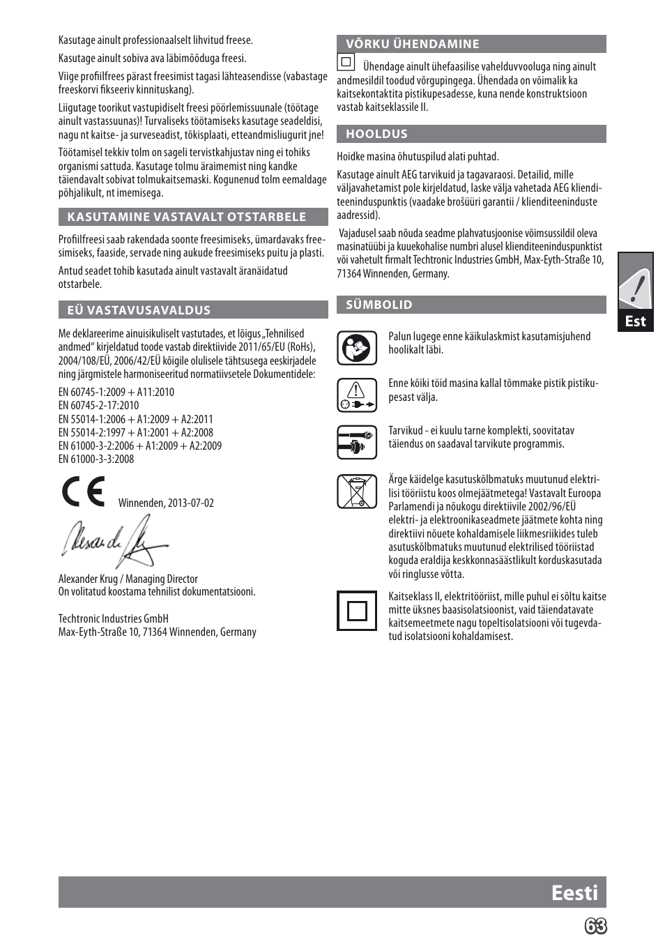 Eesti | AEG MF 1400 KE User Manual | Page 65 / 76