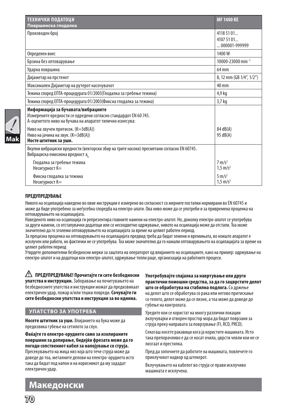 Македонски | AEG MF 1400 KE User Manual | Page 72 / 76