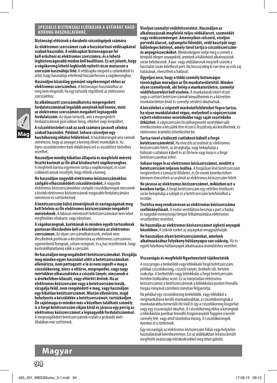 Magyar | AEG MBS 30 Turbo User Manual | Page 100 / 148