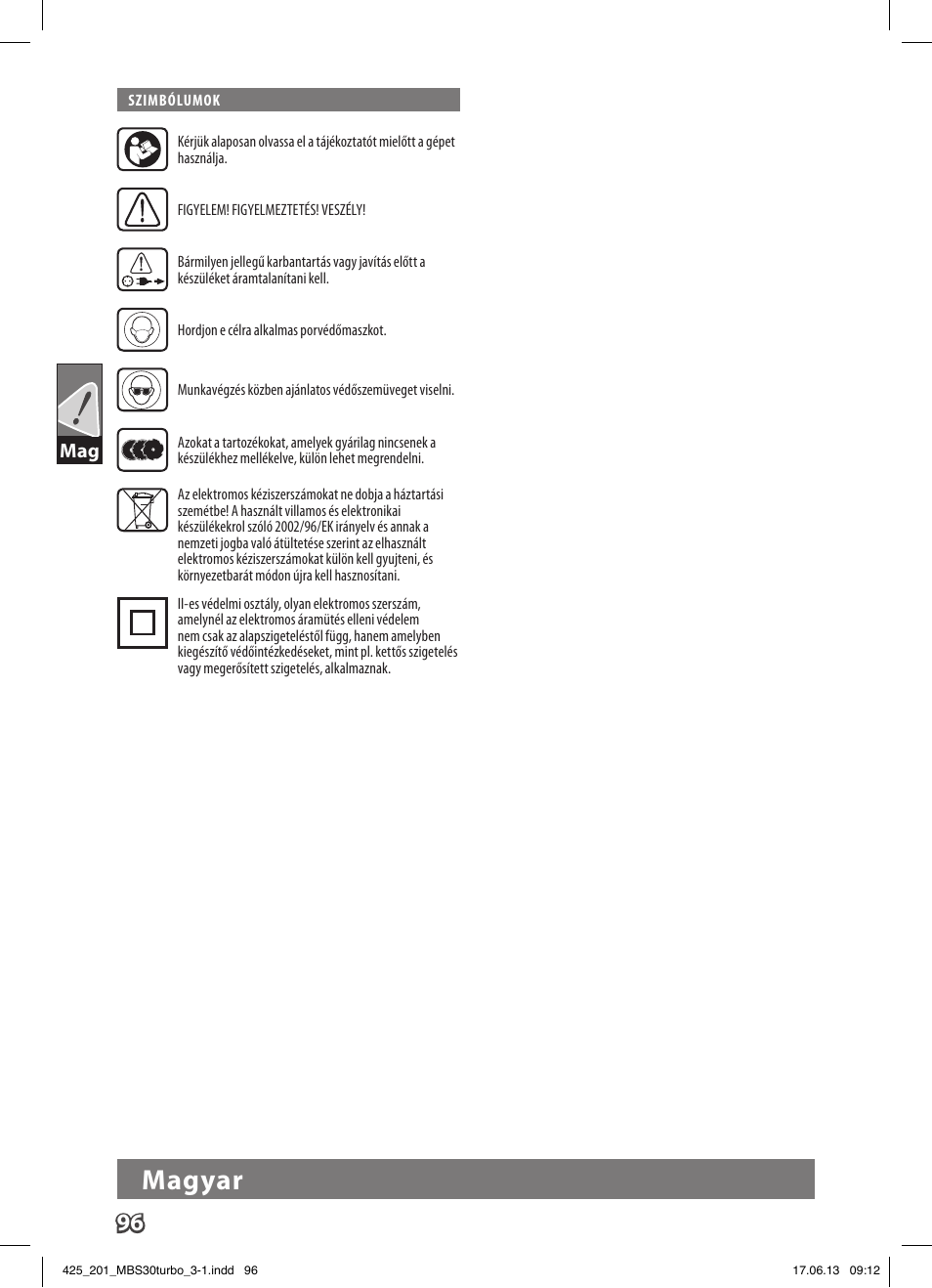 Magyar | AEG MBS 30 Turbo User Manual | Page 102 / 148