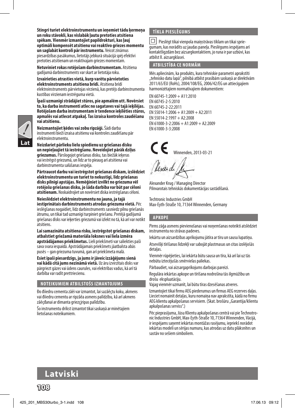 Latviski | AEG MBS 30 Turbo User Manual | Page 114 / 148