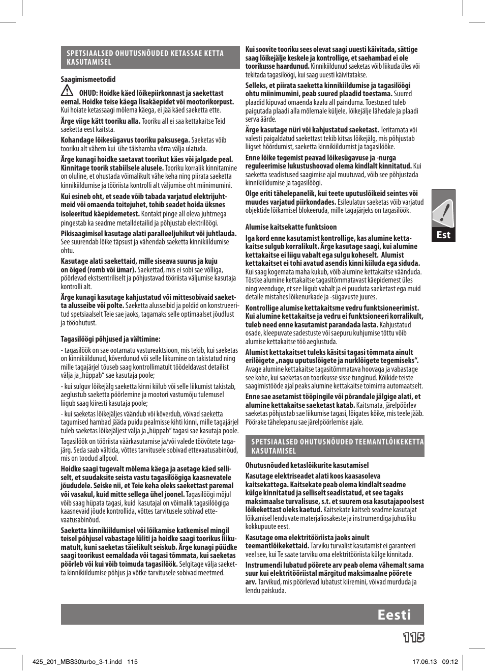 Eesti | AEG MBS 30 Turbo User Manual | Page 121 / 148