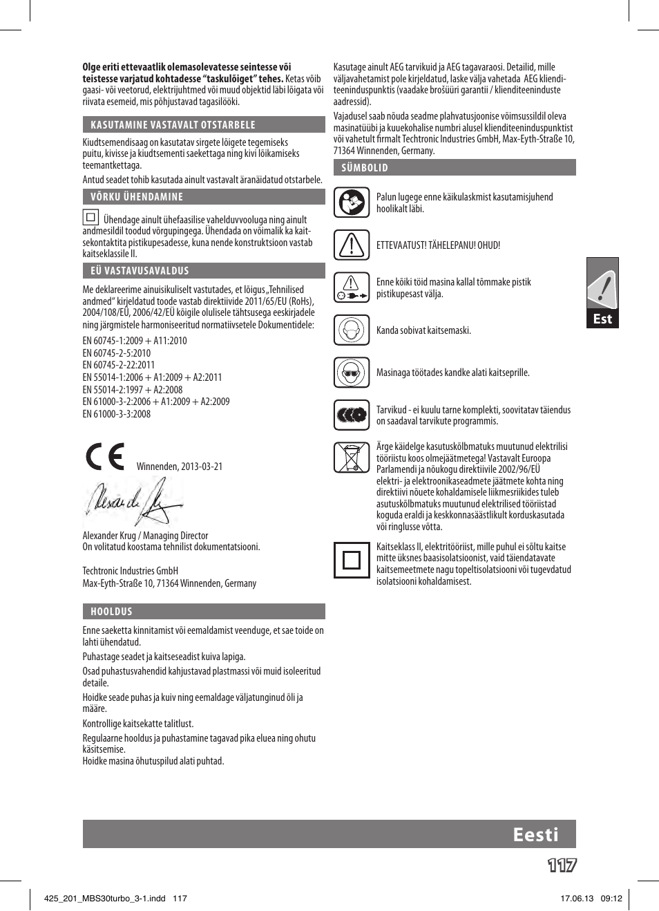 Eesti | AEG MBS 30 Turbo User Manual | Page 123 / 148
