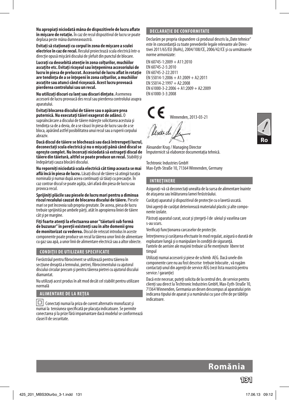 Romănia | AEG MBS 30 Turbo User Manual | Page 137 / 148