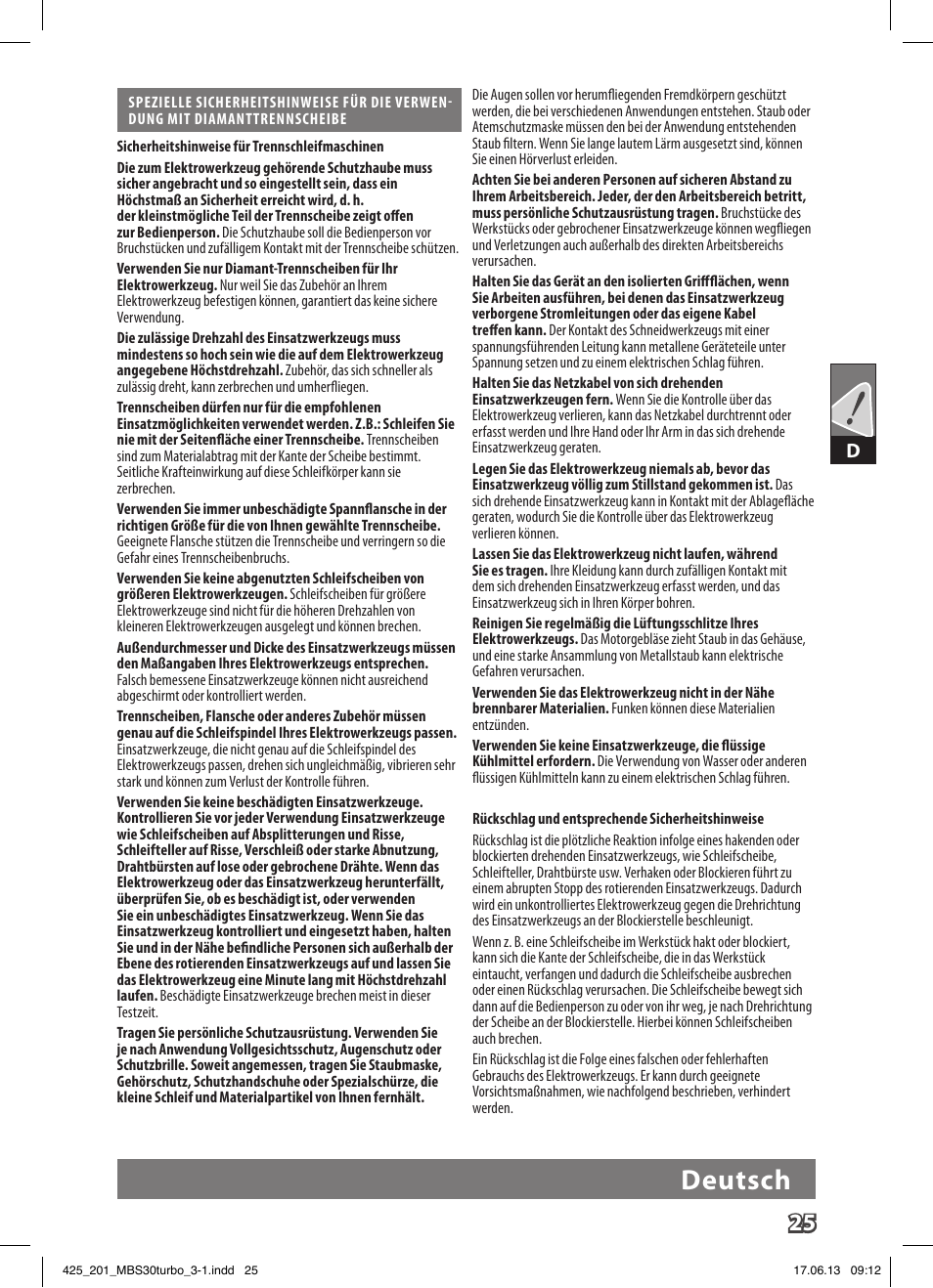 Deutsch | AEG MBS 30 Turbo User Manual | Page 31 / 148