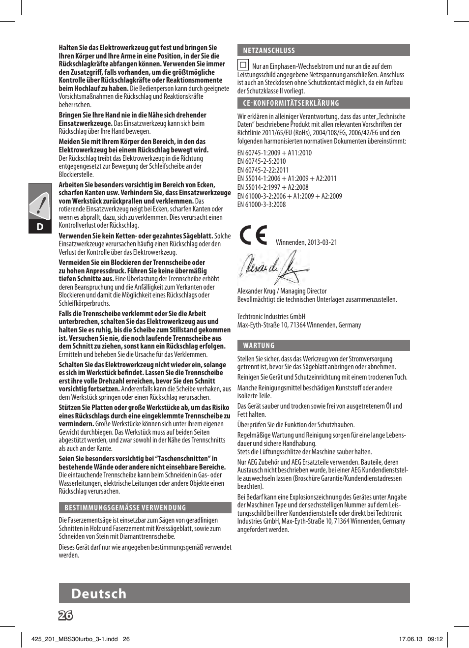 Deutsch | AEG MBS 30 Turbo User Manual | Page 32 / 148