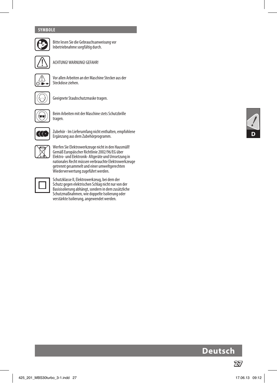 Deutsch | AEG MBS 30 Turbo User Manual | Page 33 / 148