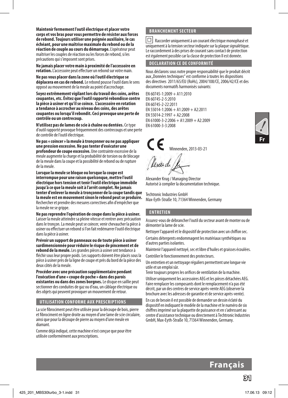 Français | AEG MBS 30 Turbo User Manual | Page 37 / 148