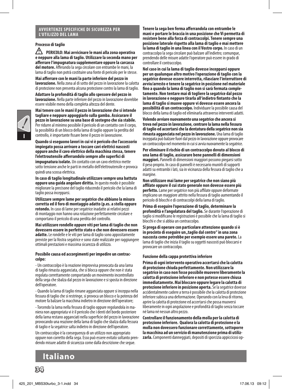 Italiano | AEG MBS 30 Turbo User Manual | Page 40 / 148