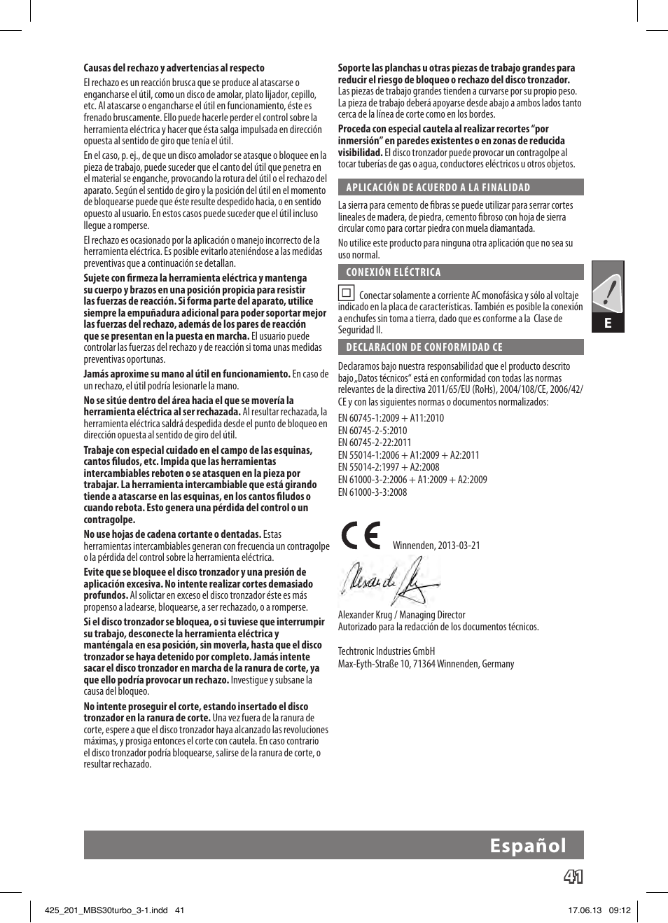 Español | AEG MBS 30 Turbo User Manual | Page 47 / 148