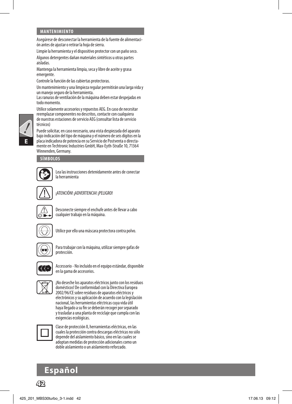 Español | AEG MBS 30 Turbo User Manual | Page 48 / 148