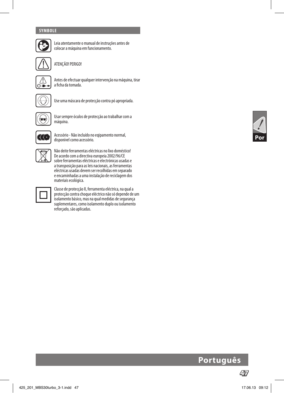 Português | AEG MBS 30 Turbo User Manual | Page 53 / 148