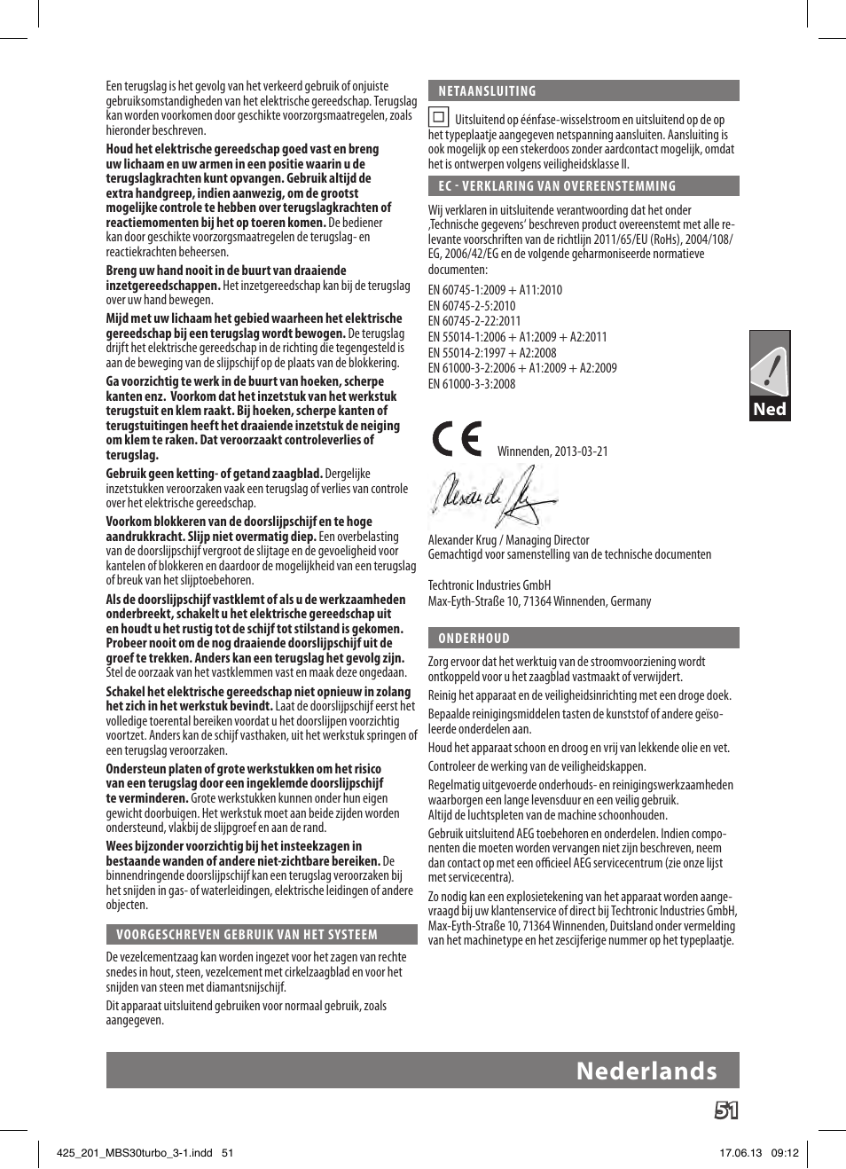 Nederlands | AEG MBS 30 Turbo User Manual | Page 57 / 148